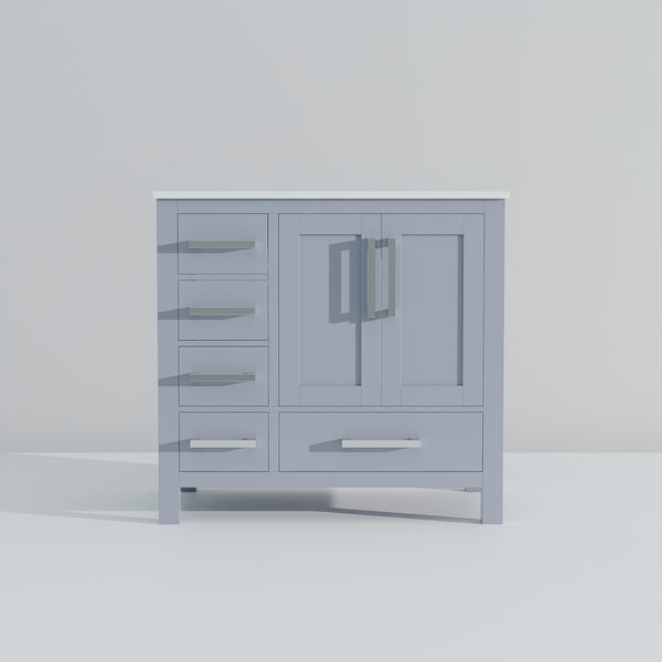 English Elm Dark Grey 36 in Bath Vanity with White Quartz Top, Solid Wood Frame, Soft-Close Drawers & Shelf B2731P258831