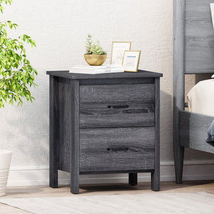English Elm Toolless Assembly Two Drawer Nightstand Faux Wood Finish Modern Bedroom Storage 72038.00SONGRY