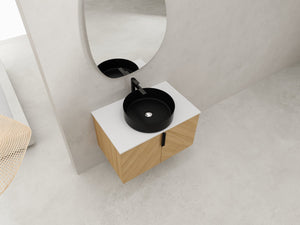 English Elm 30" Bathroom Vanity - Sleek Wall-Mounted Design With Ceramic Sink, Soft-Close Doors, Light Oak Finish W999S00444