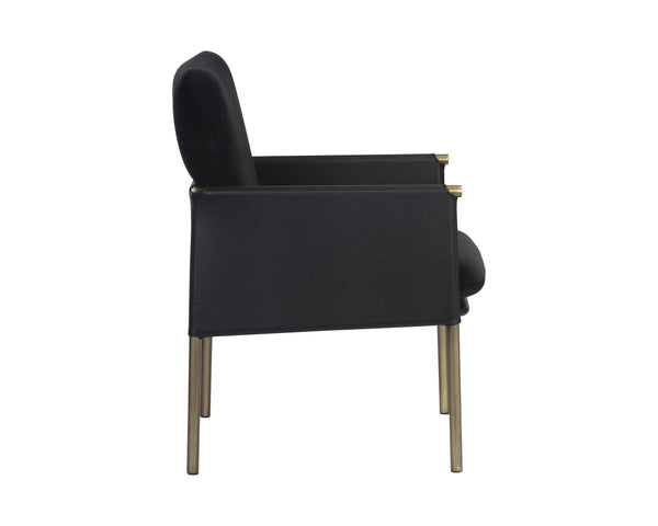 Sunpan Bellevue Lounge Chair - Elegant Upholstered Design with Antique Brass Frame and Unique Textures Abbington Black / Bravo Black