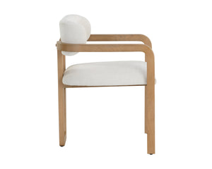 Sunpan Madrone Dining Armchair: Stunning Oak Frame with Luxurious Leather Upholstery for Timeless Elegance Rustic Oak / Heather Ivory Tweed