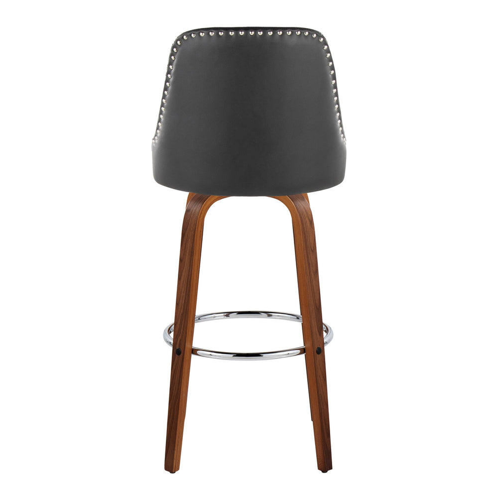 English Elm 30" Swivel Barstools Set of 2 Walnut Bentwood Faux Leather Chrome Nailhead Bar Height B202S01948