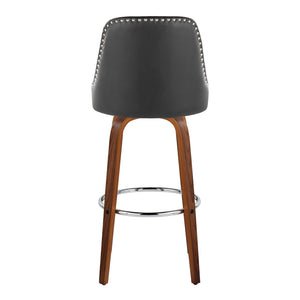 English Elm 30" Swivel Barstools Set of 2 Walnut Bentwood Faux Leather Chrome Nailhead Bar Height B202S01948