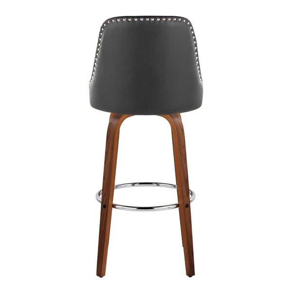 English Elm 30" Swivel Barstools Set of 2 Walnut Bentwood Faux Leather Chrome Nailhead Bar Height B202S01948