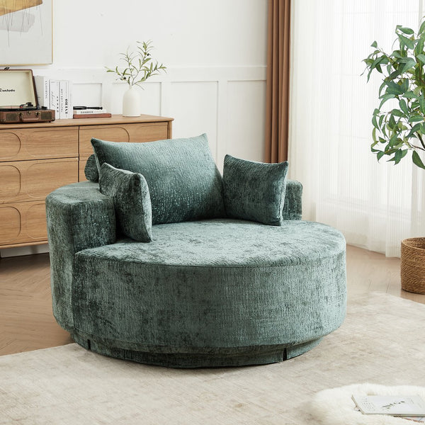 English Elm 55''l 55'l Chenille Swivel Lounge Chair Plush Foam Fill 360 Rotation Modern Living Room Green W834S00615