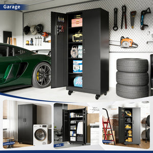 English Elm Metal Rolling Garage Cabinet with Pegboard Door Drawer Locking Storage and Adjustable Shelves T2398P465999