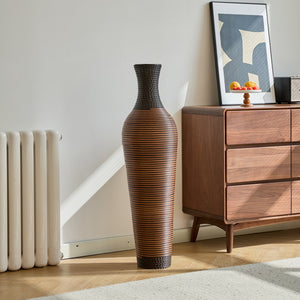 English Elm 39 Tall Designer Floor Vase 39.25" Black+Gray Two-Tone PVC Rattan 40" Modern Rustic Accent for Living Rooms W2796P193947