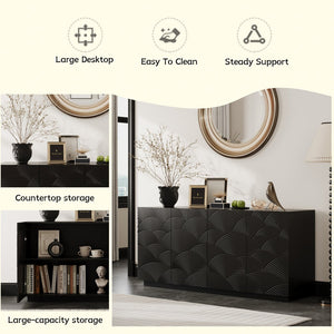 English Elm Sideboard Modern 4-Door Buffet Cabinet with Spacious Top and Enclosed Storage, Durable 66" Long Finish Black W2263P353794