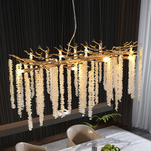 English Elm 39-Inch Modern Golden Pendant Light With Cascading Crystals - Luxurious Fixture For Living Spaces W2312P374974