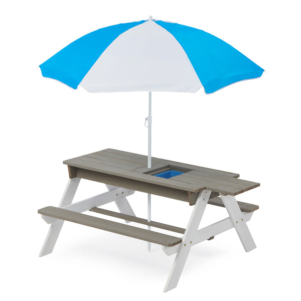 English Elm Wooden Cedar Kids Outdoor Picnic Activity Table with Shade Umbrella for Backyard Play D720094435