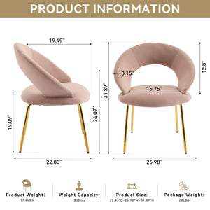 English Elm 061-Set Of 1 Pink Velvet Dining Chair With Curved Backrest & Golden Legs For Modern Spaces W527P255478