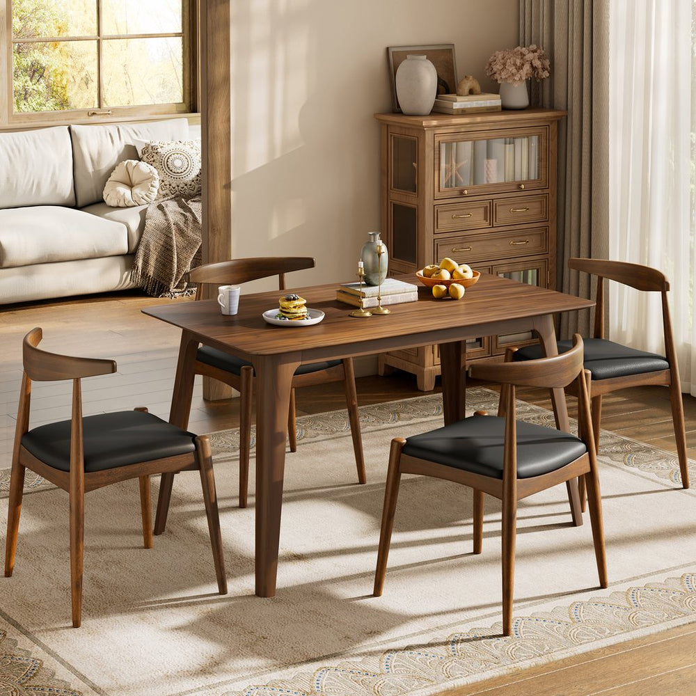 English Elm [video] 5-piece Mid-century Dining Set Rubberwood Frame Faux Leather Ergonomic Chairs Walnut+Black N759S006011B