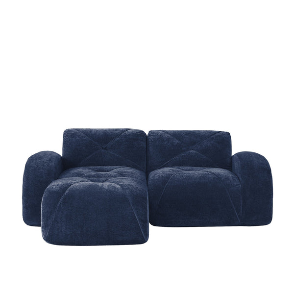 English Elm L-shaped Velvet Sectional Sofa Tufted Modular Design with High Density Foam Boneless Build Blue W714S01592