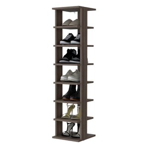 English Elm Grey Grey Walnut 7-Tier Tall Vertical Shoe Rack with Bright Finish, Sturdy Wood Frame, Space-Saving B062P373788