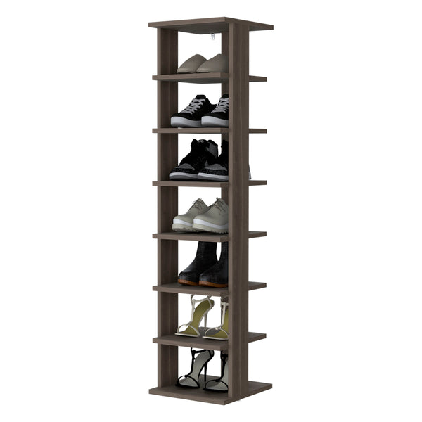 English Elm Grey Grey Walnut 7-Tier Tall Vertical Shoe Rack with Bright Finish, Sturdy Wood Frame, Space-Saving B062P373788