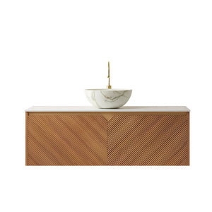 English Elm Dipa 48 Inch Floating Bathroom Vanity Walnut Cabinet Sintered Stone Top Led Sensor W2615S00581