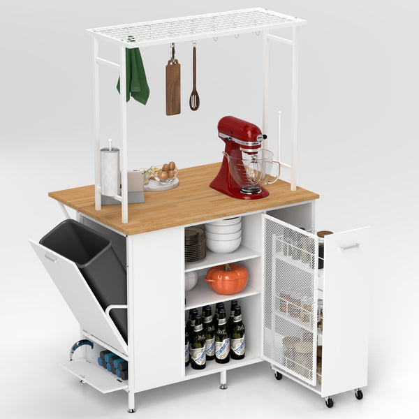 English Elm Kitchen Island with Flip up Breakfast Bar Solid Wood Top Cabinet Shelves and Hooks W2167P210778
