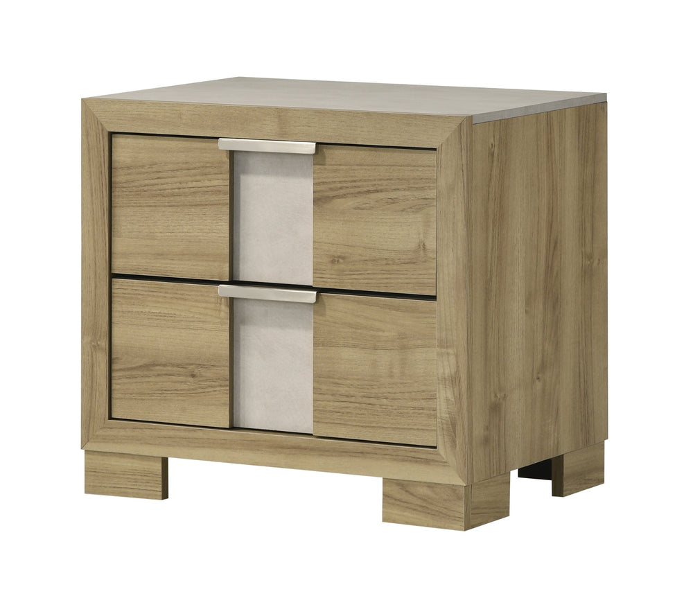 English Elm 1pc Driftwood Nightstand Rustic Two-Drawer Wooden Bedside Table with Metal Hardware, Compact 23.6"x16.4"x21.4" B2741P348916
