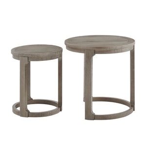 English Elm 24 Inch Round Pine Wood Nesting Side Tables Set of 2 Mid Century Rustic Living Room Accent Light Brown W2582P385362