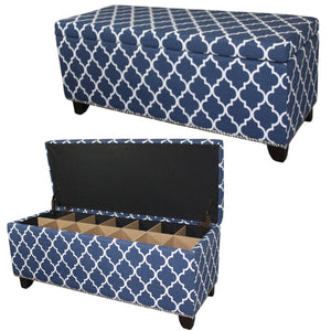 English Elm 18" Blue Moroccan Storage Bench with Hidden Compartment, Wooden Frame, Cushioned Seat, 45x18x18 B072116495