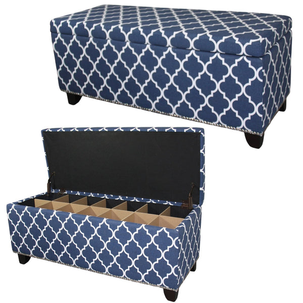English Elm 18" Blue Moroccan Storage Bench with Hidden Compartment, Wooden Frame, Cushioned Seat, 45x18x18 B072116495