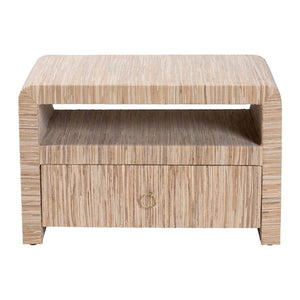 English Elm Bohemian Grasscloth Wrapped Nightstand with Drawer and Open Shelf for Boho Bedrooms B2750P467818