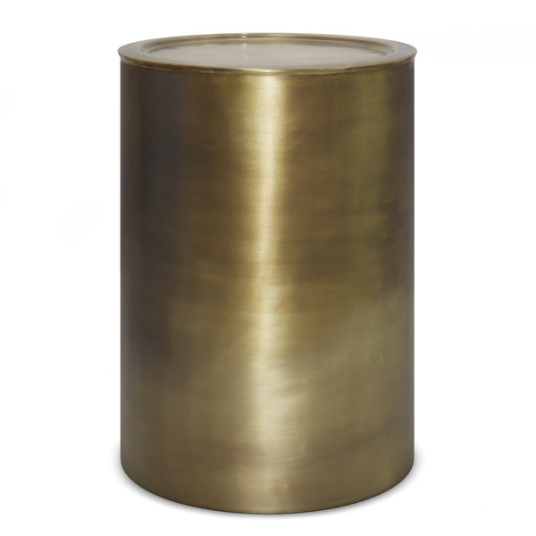 English Elm Corbin Handcrafted Metal Side Table in Antique Copper Finish — Industrial Round Cylinder End Table, 16" diameter x 21" high Gold B136P158995