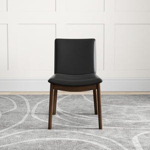English Elm Solid Wood Frame Mid-century Dining Chairs Set of 2 with Curved Back Black Upholstery B183P201767