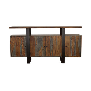 English Elm Kappelman Grey Sheesham Industrial 4-Door Server with Dual Countertops and U-Shaped Metal Legs B062P353472