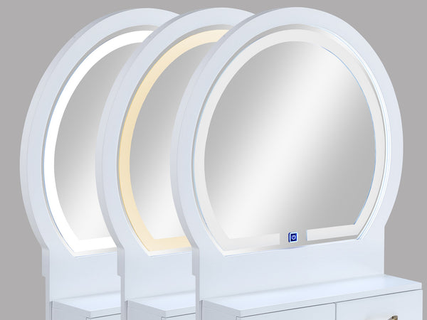 English Elm 3pc Vanity Set with LED Mirror and Cushioned Stool, Gold-Accented Handles, Sleek Modern Dressing Table White 21.75 L x 33.25 W x 13.5 H B011P378511