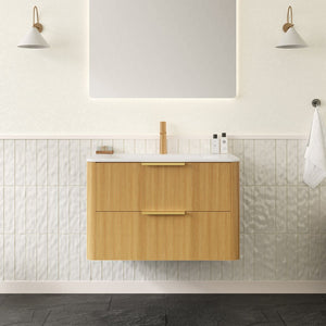 English Elm ZANE Floating 30" Vanity with Integrated Hot-Press Sintered Stone Basin, Soft-Close Drawers, Plywood Cabinet W2615P360722