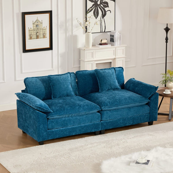 English Elm Wider Armrest Loveseat - Modern Modular Couch In Blue Chenille, Comfy Double-Layer Cushion, Ergonomic Design W1143S00037-GIGA