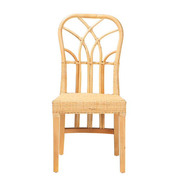 English Elm Mid-century Modern Solid Wood Woven Rattan Dining Chair for Organic Warm Interiors B2750P420370