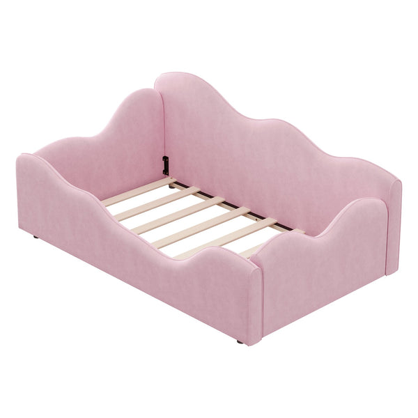 English Elm Upholstered Cloud Toddler Daybed Pink Velvet Safety Rails Kids Bedroom Ages 1 to 6 N899P452424H