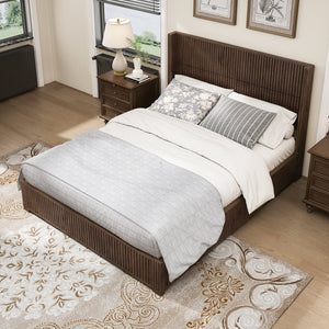 English Elm Solid Rubberwood Queen Platform Bed Low Profile Grain Veneer Frame No Box Spring W1716S00038