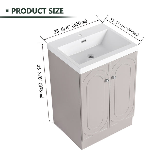 English Elm 24" Freestanding Bathroom Vanity with White Resin Sink, Soft-Close Doors, Adjustable Shelf, Durable Plywood Finish khaki W999S00334