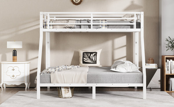 English Elm Metal Twin Over Full Bunk Bed White Steel Frame Space Saving Slat Support for Teens W1580P383994