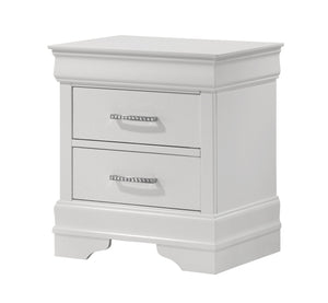 English Elm 1pc Modern Glam Two-Drawer Nightstand 21.65"x15.75"x23.7" Solid Wood White with Crystal Accents B011P304434