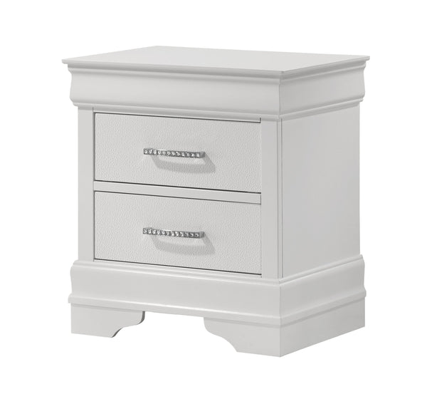 English Elm 1pc Modern Glam Two-Drawer Nightstand 21.65"x15.75"x23.7" Solid Wood White with Crystal Accents B011P304434