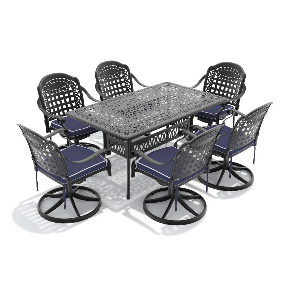 English Elm 7-piece Cast Aluminum Outdoor Dining Set with Swivel Chairs and Ornate Patio Table W1710S00352