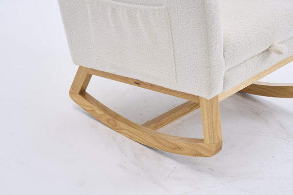 English Elm LY-5104 Plush High-Back Rocking Chair with Footrest & Storage Pocket, Ergonomic Foam Cushion for Nursery Beige+White W2231P292976