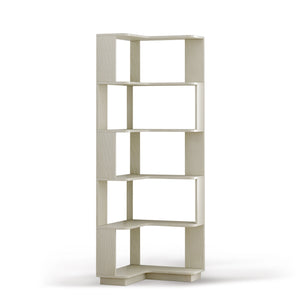 English Elm 6 Tier Freestanding L-Shaped Corner Bookshelf with Anti-Tip, Rounded Corners, 3D Wood Grain Finish White Oak W2899P372515