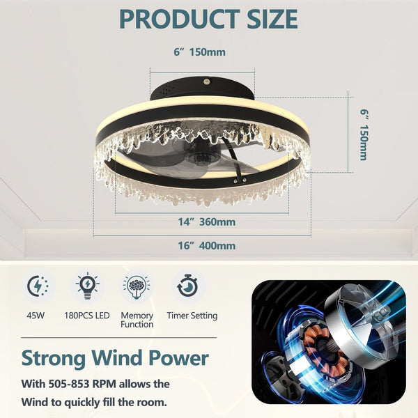 English Elm Modern Led Ceiling Fan With Remote – 16'' Dimmable Light, Whisper-Quiet Blades & Adjustable Colors W2312P368698