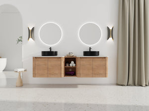 English Elm 72'' Wall-Mounted Bathroom Vanity With Elegant Ceramic Sink, Soft-Close Doors & Ample Storage Space W999S00417