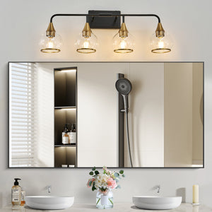 English Elm 31" Four Light Matte Black Brass Vanity Sconce Clear Glass Industrial Bath Wall Fixture W1340P266138