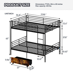 English Elm Bunk Bed Convertible Twin Over Metal Frame with Guardrail for Kids Rooms W3752S00009