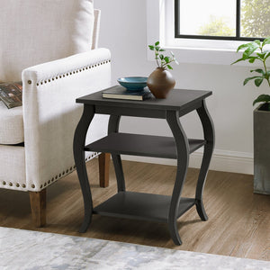 English Elm Black Solid Wood 2-Shelf End Table with Cabriole Legs, Rustic Black Finish, Sturdy Elegant Side Table (23.5"H x18.5"W) B062P181375