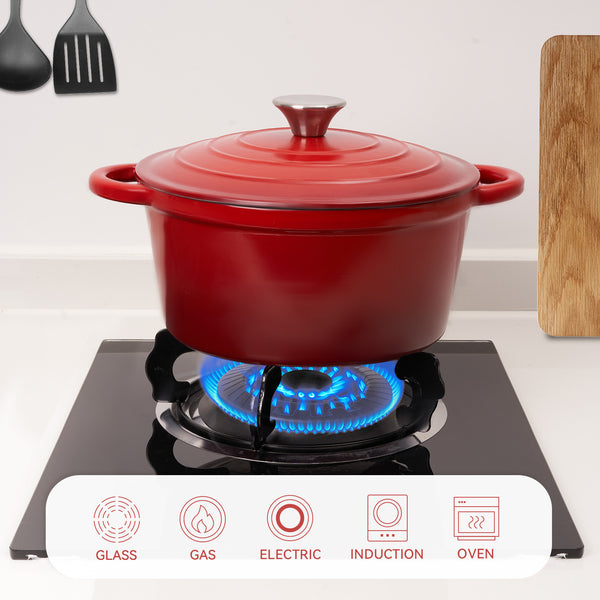 English Elm Miereirl Enameled 4.5 Quart Dutch Oven Red with Shower Lid, Nonstick Porcelain Coating, Versatile Cooking T3950P385669