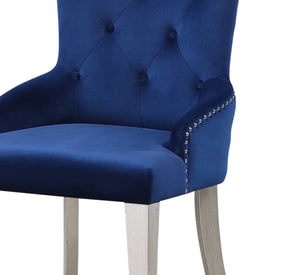 English Elm Blue Velvet Chair Button-Tufted Nailhead Trim with Pull Ring, Padded Arms & Tapered Wood Legs — Luxury Dining Seat B2741P330118