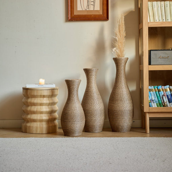 English Elm 3-piece modern PVC floor vase set with tall standalone racks for artificial branches and decor accents Beige W2796P261494